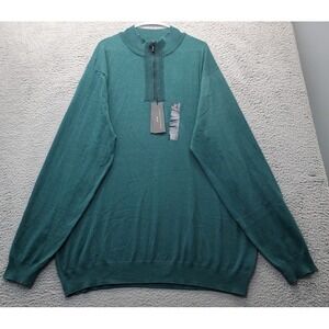 Shaquille O'Neal XLG Sweater Mens 3XLT Green Knitted Ribbed‎ Hem & Cuff 1/4 Zip